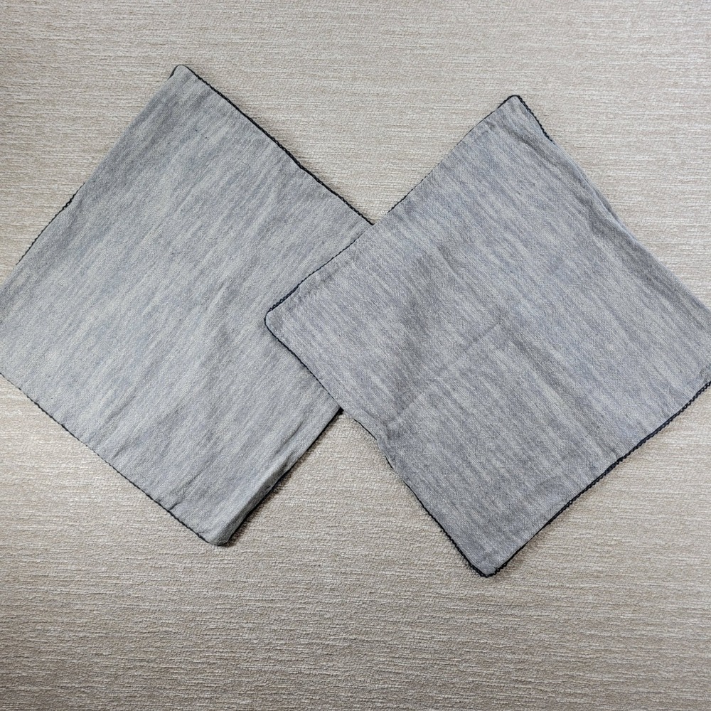 Linen Throw Pillow Covers 19" Square Gray Blue Woven Textured Minimalist Pair